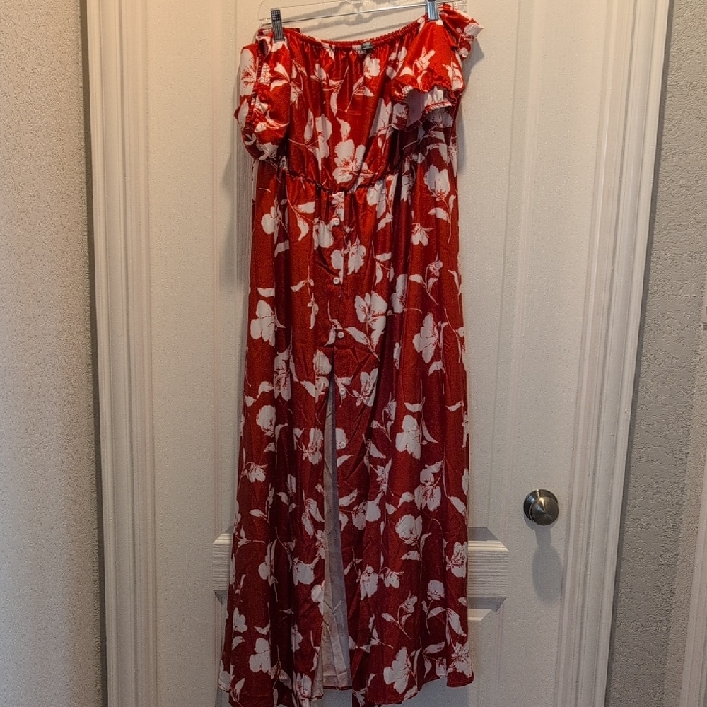 SHEIN Red and White Floral Jumpsuit